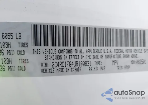 2018 Chrysler Pacifica Touring Plus z USA, uszkodzony, nr VIN 2C4RC1FG4JR100831